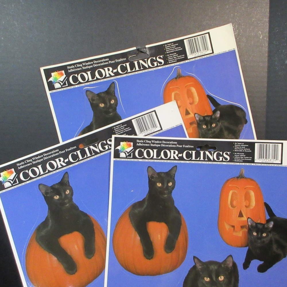 COLOR-CLINGS Halloween Black Cat & Jack-O'-Lantern Window Clings Static Decals